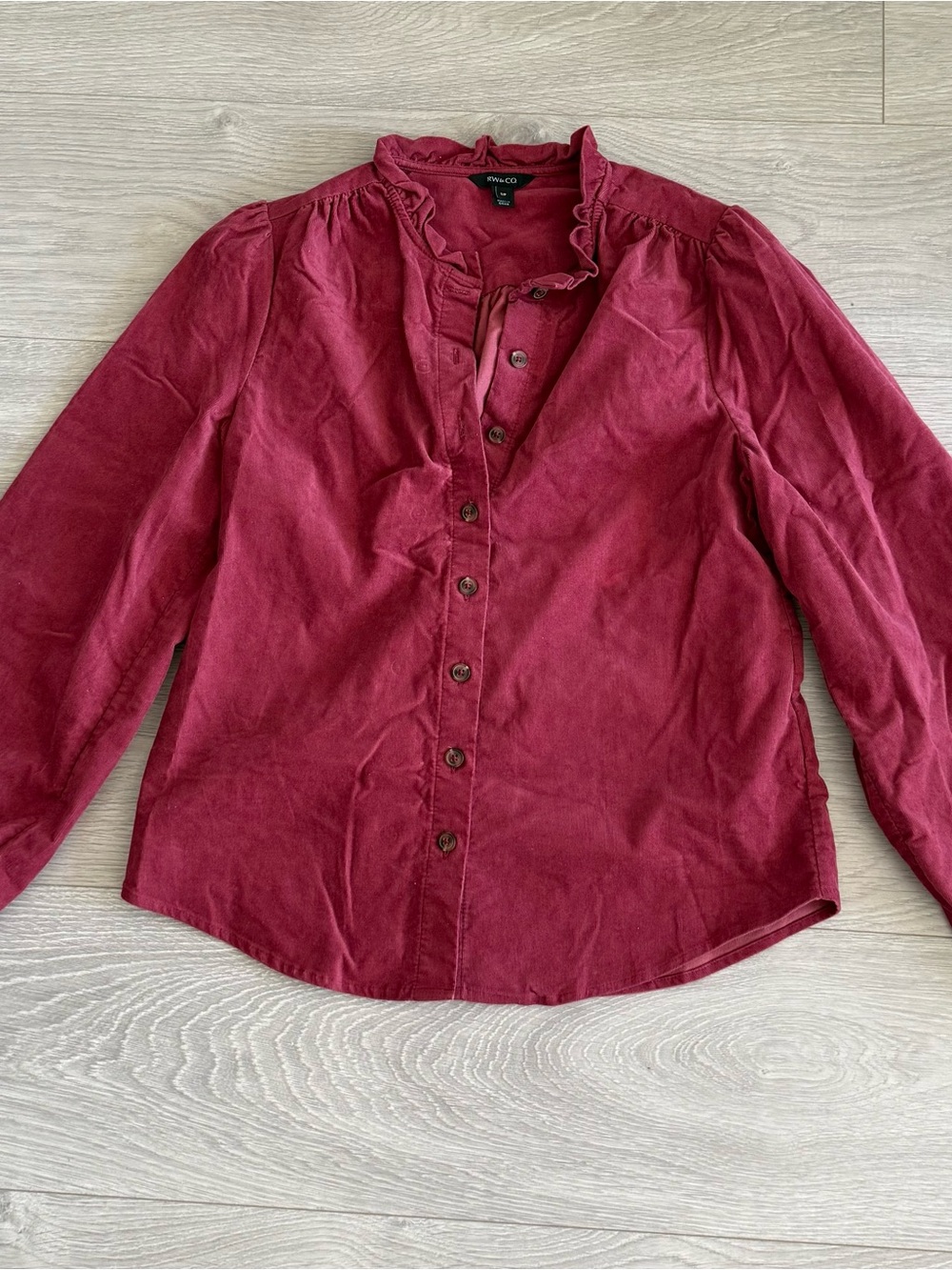 RW&CO. Burgundy Ruffled Collar Button-Down Shirt